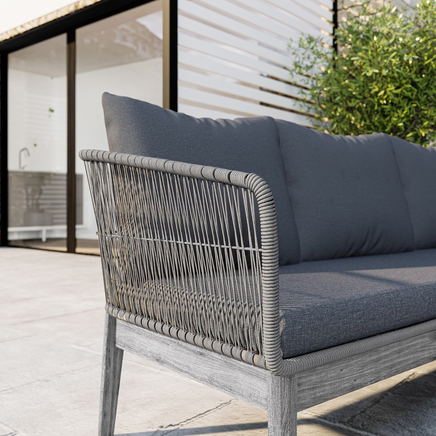 Read more about 5 seater grey rope effect garden corner sofa set with table como
